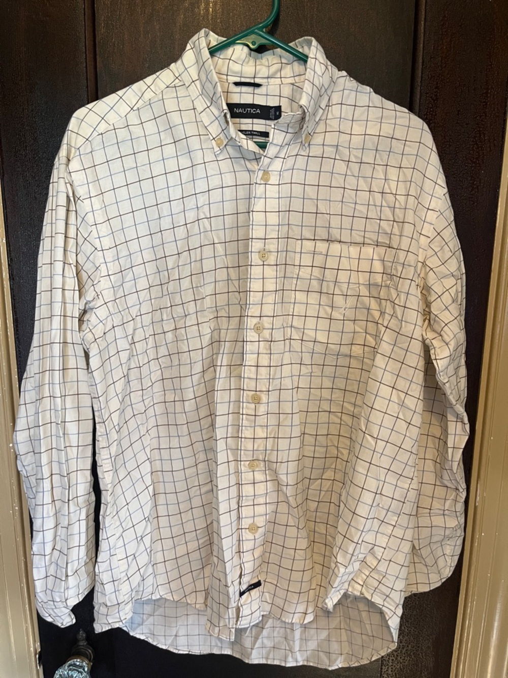 Nautica Men's White Shirt with Navy Windowpane Check